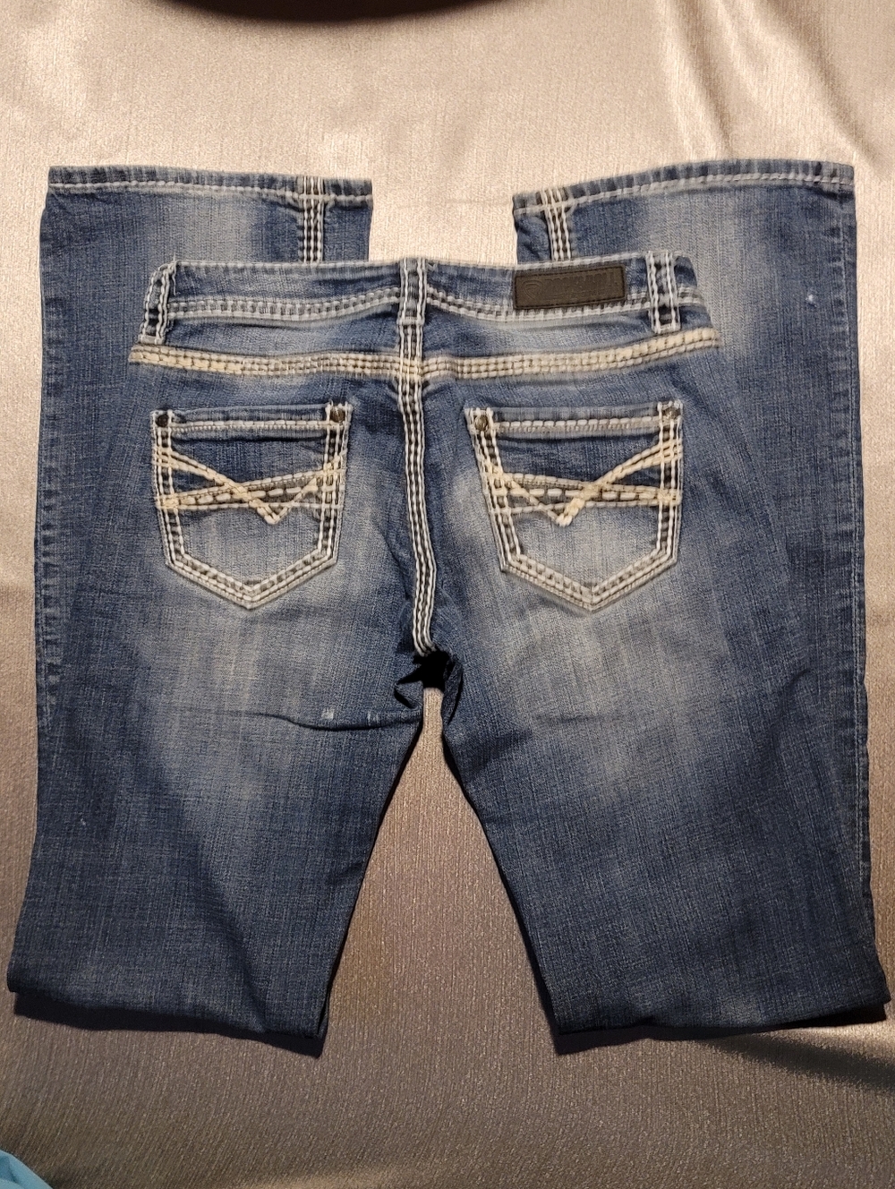 Womens Blue Washed Denim Jeans with Contrast Stitching